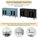 6-drawer and 2-Cabinet Retro Sideboard with Extra Large Storage Space, with Gold Handles and Solid Wood Legs, for Kitchen and Living Room (Antique Blue)