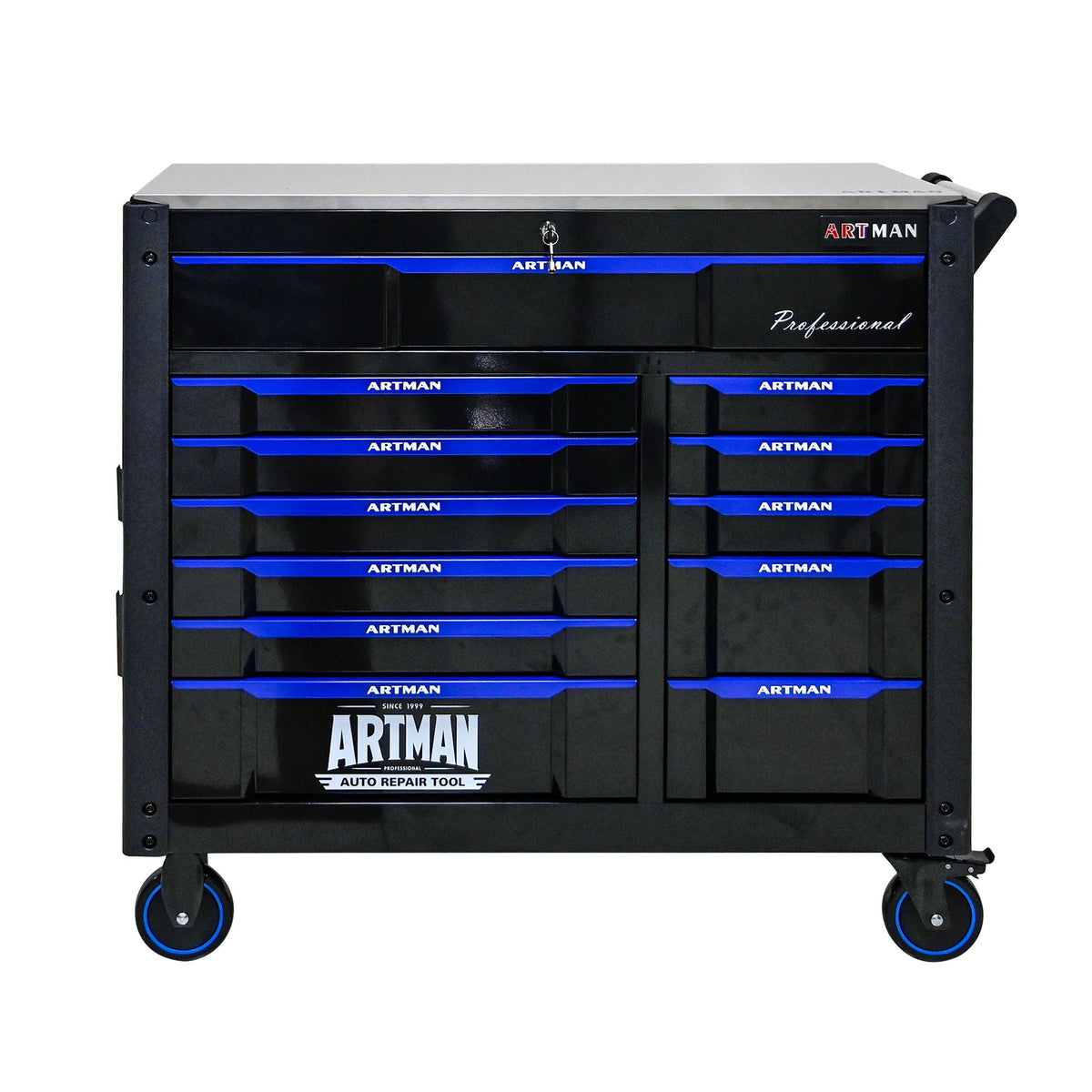 12 Layer Drawer Multi Purpose Tool Cart With Wheels And Iron Top - Black / Blue, photo 9 of 11