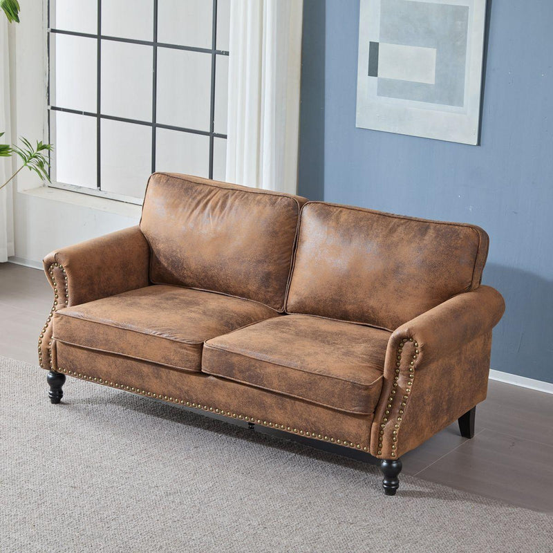 68 Inch Nailhead Trim Couches for Living Room, 22' Deep Seat Rolled Arm Sofa, Faux Leather Couch Upholstered SofaComfy Upholstered 2 Seater Sofa, w/Wooden Leg, Large Traditional Sofa for Bedroom