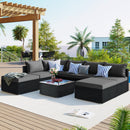 8-Pieces Outdoor Patio Furniture Sets, Garden Conversation Wicker Sofa Set, Single Sofa Combinable, Gray Cushions Black Wicker