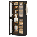Bookcase With Doors And LED Lighting, 8 Adjustable Shelves Storage Cabinet by HouseOfZazla