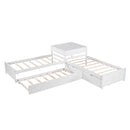 L Shaped Platform Bed With Trundle And Drawers Linked With Built In Desk by HouseOfZazla