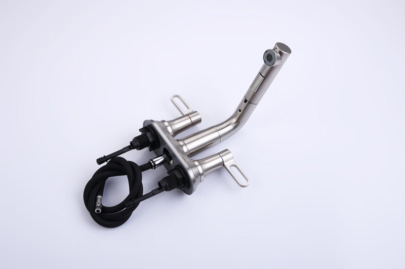 2 Handle Bathroom Sink Faucet 3 Hole with Pull Out Sprayer, Centerset Bathroom Faucets, 4 Inch Centerset Bathroom Faucet with Retractable Hose, Hot and Cold Water Mixing Faucet