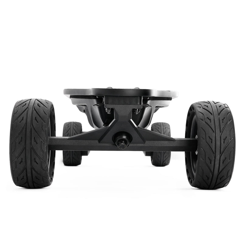 All terrain dual 1000x2 hub motor electric skateboard with 32mph max speed,25miles range,9600mah battery.