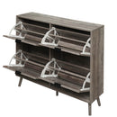 Walker Edison | Modern Rattan 4 Door Shoe Rack Cabinet for Entryway