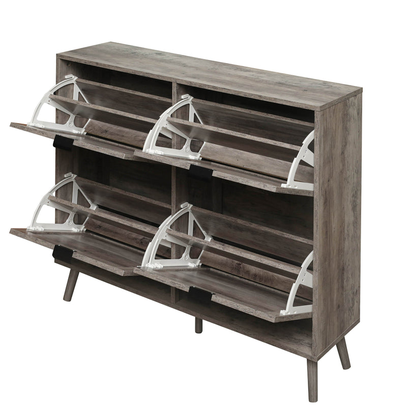 Walker Edison | Modern Rattan 4 Door Shoe Rack Cabinet for Entryway