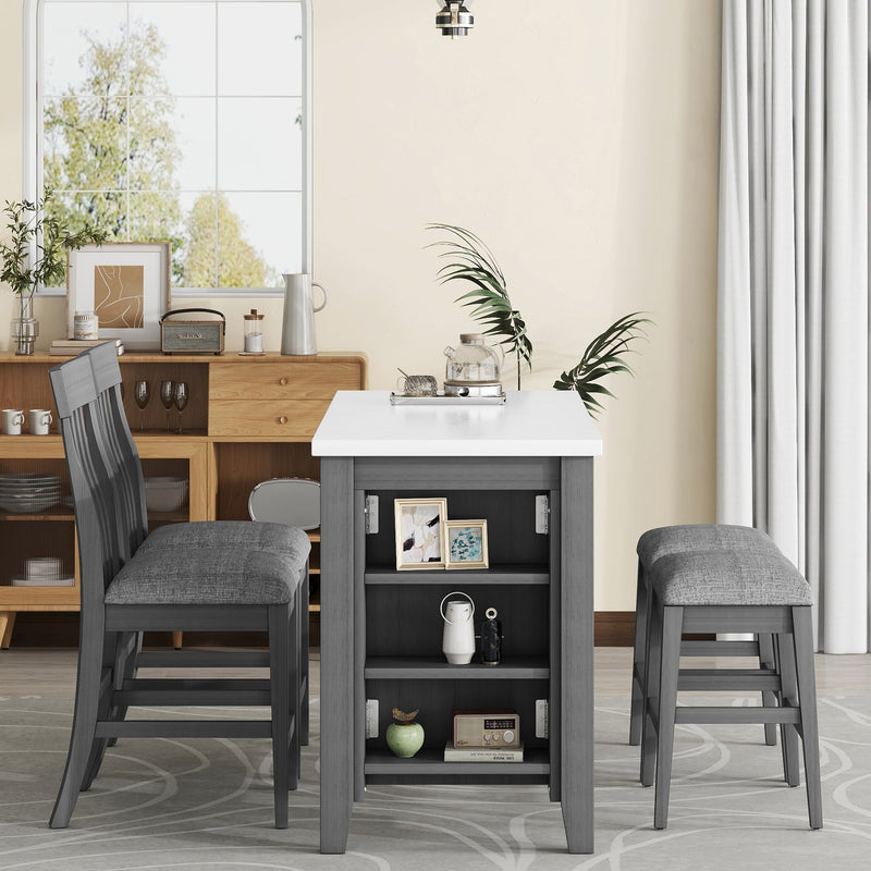5-piece Counter Height Dining Table Set with Built-in Storage Shelves,Grey(OLD SKU W504S00143)