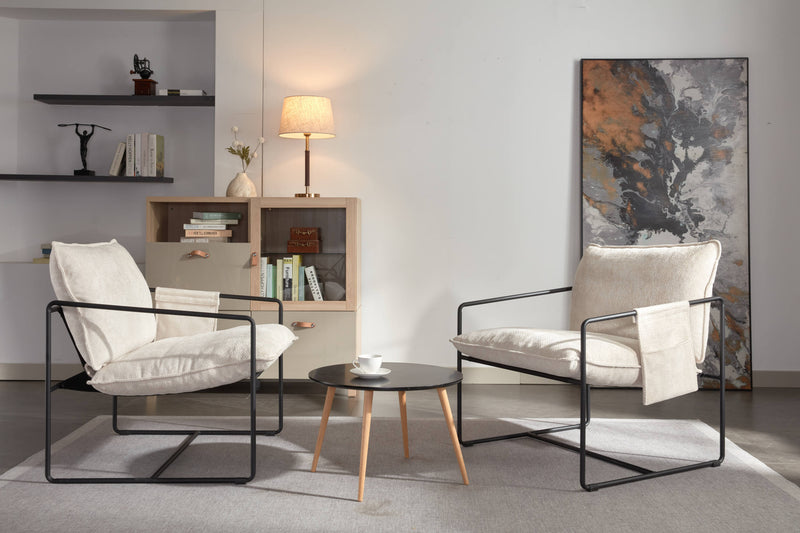 2 Sets 1 Case, Upholstered hanging armchair with arm pocket metal frame, crushed foam cushions and skin-friendly braid for living room and bedroom. Beige color