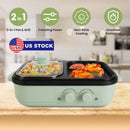 Electric Hot Pot with Grill 2-in-1 Hot Pot and Frying Pan Portable Non-Stick Pot and Griddle Electric Cooker Pot with Glass Lid Fast Heating for 1-2 P