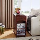 Traditional End Table With Charging Station, Narrow Side Table With USB Ports And Outlets - Red Walnut by Unique Piece Furniture