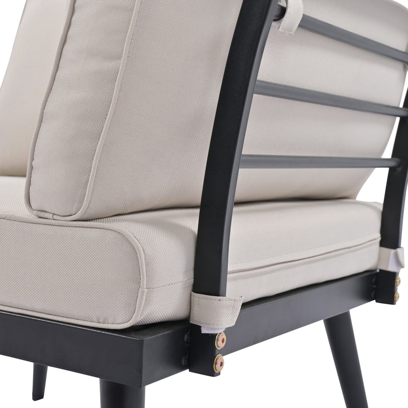 6-Piece Outdoor Sectional Sofa Set with Round Nesting Coffee Tables and Seating Sofa with Cushions for Patio, Porch and Garden (Beige)