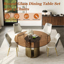 Modern Round Dining Table Set With Glass Top And Steel Legs by HouseOfZazla