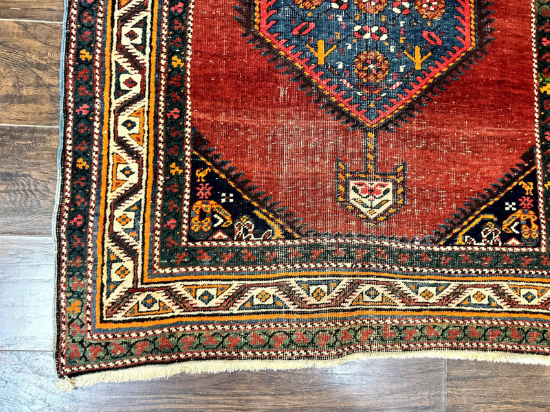 Antique Persian Sarab Runner Rug 3.9 x 12, Red, Handmade, Tribal Runner, Wool, Signed