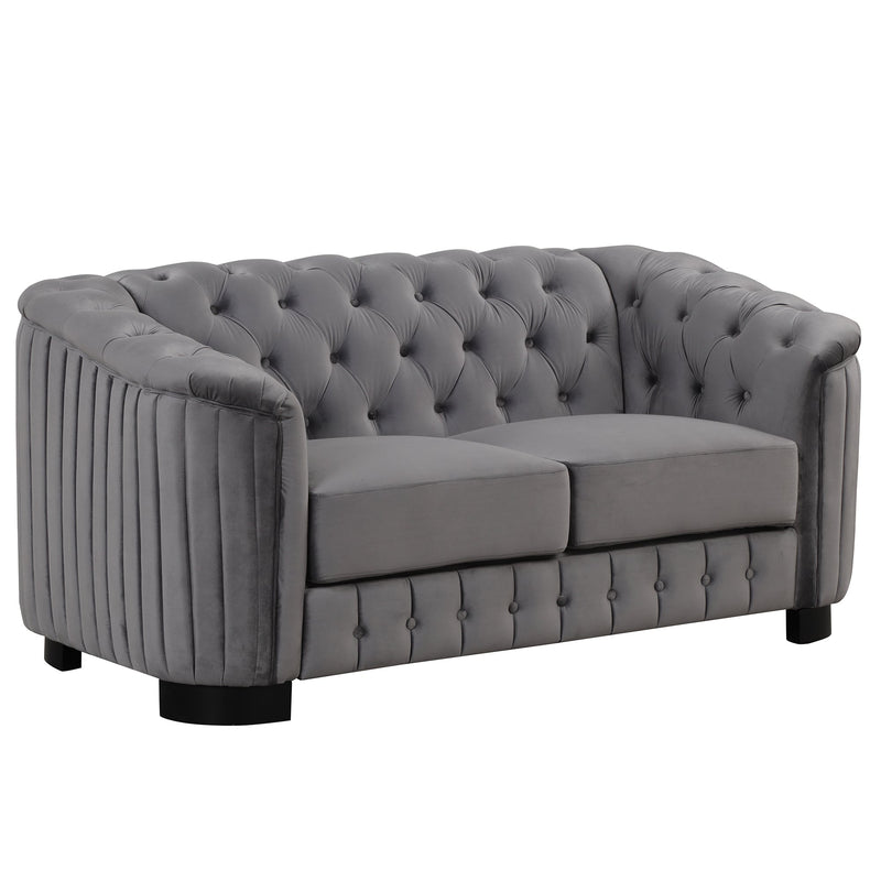 64" Velvet Upholstered Loveseat Sofa, Modern Loveseat Sofa with Thick Removable Seat Cushion, 2-Person Loveseat Sofa Couch for Living Room, Bedroom, or Small Space, Gray