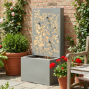 30.71' Light Gray Metal Leaf Cutout Outdoor Water Wall Fountain with LED Lights by HouseOfZazla