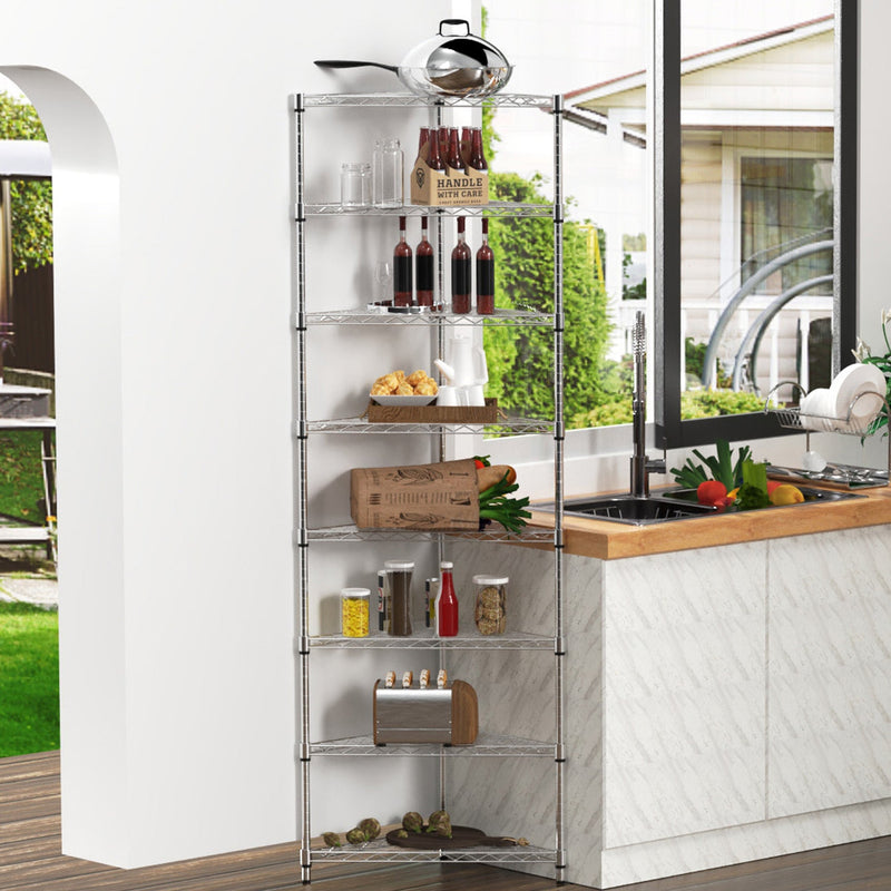 8 Tier Triangles Corners Wire Shelving Unit, NSF Height Adjustable Metal Storage Shelves, Heavy Duty Storage Wire Rack Metal Shelves - 82" H x 20" L x 20" D - Chrome