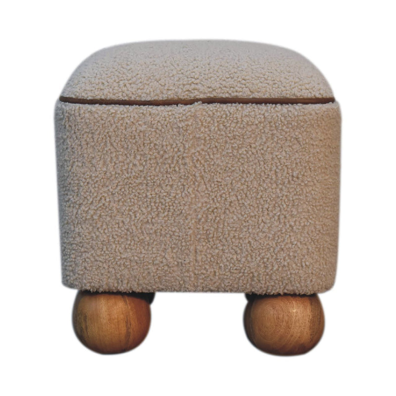 Walker Edison | Boucle Minimalist Footstool with Ball Wood Leg