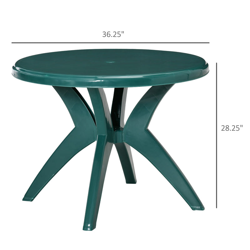 36.25" Dia Round Plastic Patio Table with Umbrella Hole, Outdoor Bistro Dining Table, for Bar, Garden, Backyard, Poolside, Yard, Green