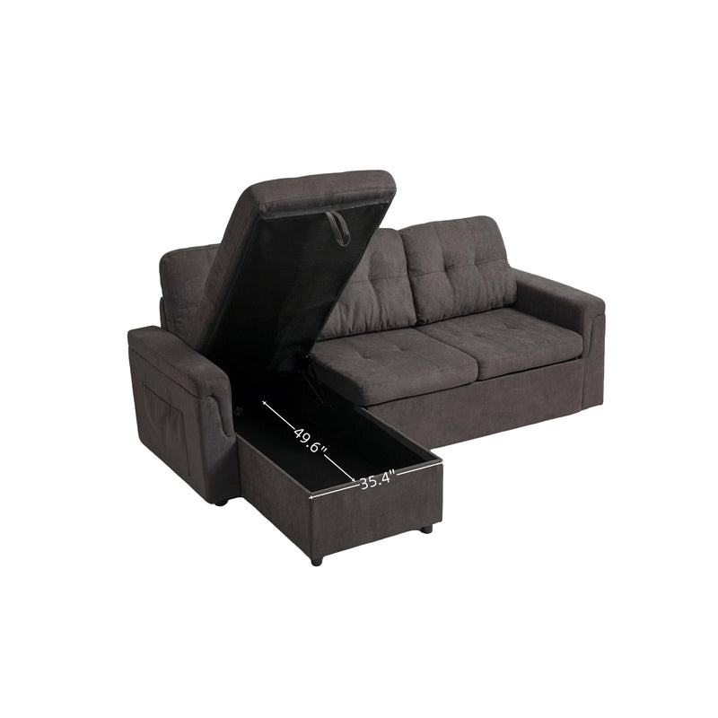 Upholstered Sleeper Sofa, L Shaped Sectional Couch with Reversible Storage, Convertible Corner Lounge Couches w/Pull Out Sofa bed for Living Room, Apartment,
