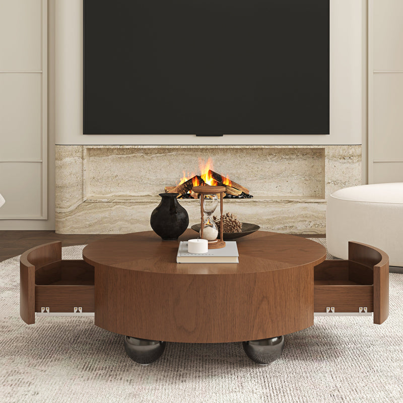 35.43 Inch Drum Shaped Round Coffee Table, photo 4 of 10