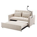 55.9" Convertible Sofa Bed Loveseat Sofa with Three USB Ports, Two Side Pockets, Two Cup Holders and 360Swivel Phone Holder for Living Room, Beige