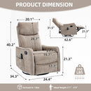 Khaki Heat Massage Manual Recliner Chair with Rocker and Swivel in Fabric for Living Room by HouseOfZazla