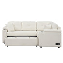 87.4" L-shape Sofa Bed Pull-out Sleeper Sofa with Wheels, USB Ports, Power Sockets for Living Room, Beige