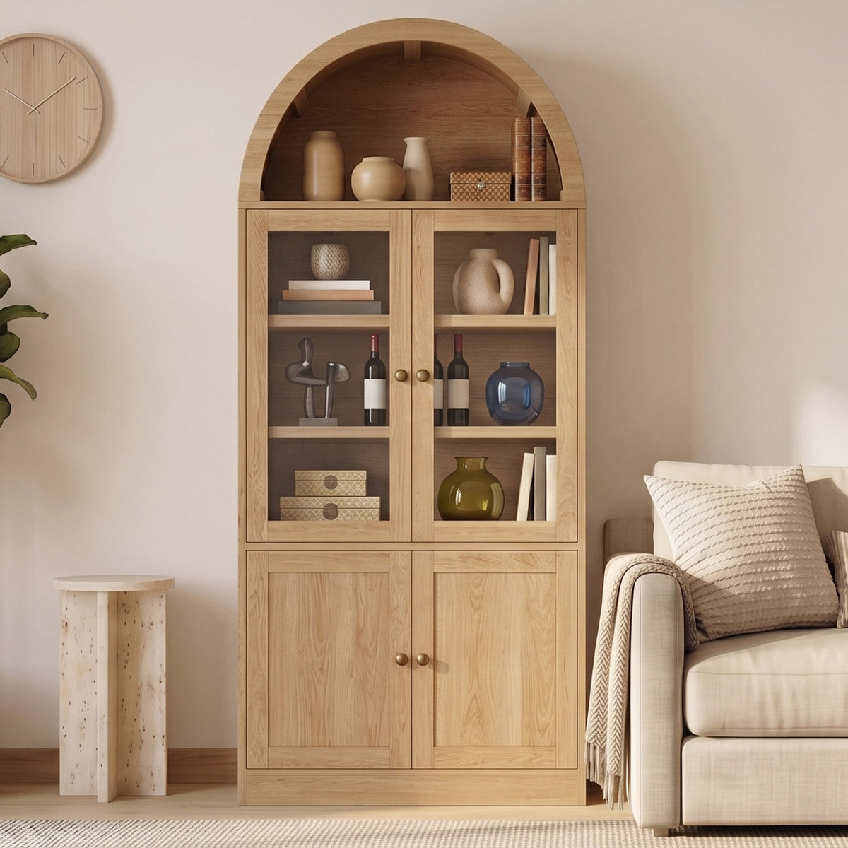 Tall Arched Top Storage Cabinet with Tempered Glass Doors, photo 4 of 10