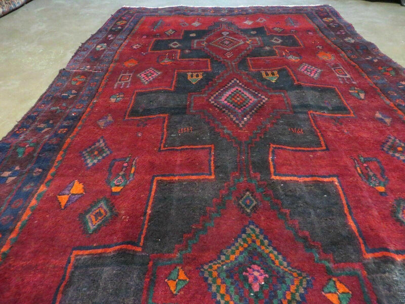 4' X 8' Antique Handmade India Geometric Oriental Wool Rug Veg Dyes Nice