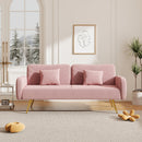 70.47" Pink Fabric Double Sofa with Split Backrest and Two Throw Pillows