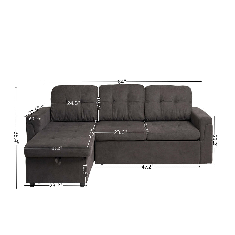 Upholstered Sleeper Sofa, L Shaped Sectional Couch with Reversible Storage, Convertible Corner Lounge Couches w/Pull Out Sofa bed for Living Room, Apartment,