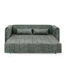 3 in 1 Pull-Out Bed Sleeper, Modern Upholstered 3 Seats Lounge Sofa & Couches with Rolled Arms Decorated with Copper Nails, Convertible Futon 3 Seats Sofabed with Two Drawers and Two Pillows