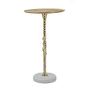 13.8x13.8x24 Gold Side Table with Rope Knot Design and White Marble Base