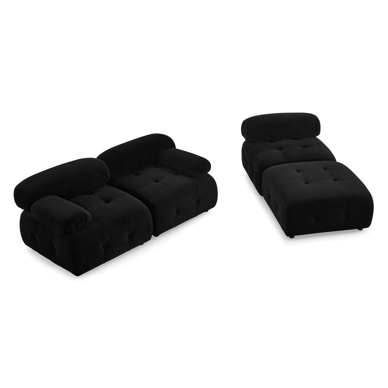 Walker Edison | Black Velvet Cloud Modular Sectional Couch w Ottoman