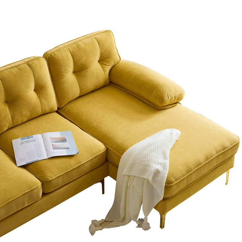 83" Modern Sectional Sofas Couches Velvet L-Shaped Couches for Living Room, Bedroom, Yellow