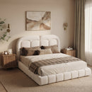 King Size Boucle Upholstered Platform Bed with Tufted Headboard