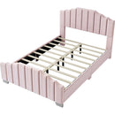 3 Pieces Bedroom Sets Full Size Velvet Upholstered Platform Bed Vertical Channel Tufted Headboard and Two Three-drawer Nightstands,Pink