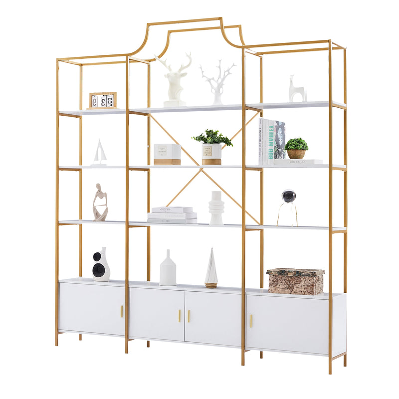 78 Inch 4 Tiers Home Office Bookcase Bookshelf, Storage Cabinet Display Shelf, X Bar Gold Frame
