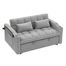 55.51 inch versatile foldable sofa bed in 3 lengths, modern sofa sofa sofa velvet pull-out bed, adjustable back and with USB port and ashtray and swivel phone stand (Grey)