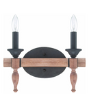 Glenwood 14"W 2-Light Aged Bronze and Distressed Oak Finish Bathroom Vanity Light Fixture