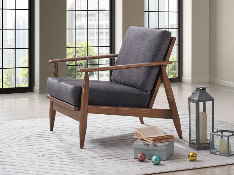 Alisa Accent Chair, Charcoal Fabric & Brown Finish