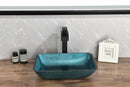 18.125" L -13.0" W -12.0" H Handmade Countertop Glass Rectangular Vessel Bathroom Sink Set in Blue Glass with Matte Black Single-Handle Single Hole Faucet and Pop Up Drain