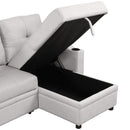 80.3" Pull Out Sofa Bed Modern Padded Upholstered Sofa Bed, Linen Fabric 3 Seater Couch with Storage Chaise and Cup Holder, Small Couch for Small Spaces