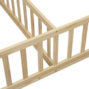 Double Twin House-Style Floor Bed with Fence, Guardrails, without door, Natural(Old Sku:W504P143318)