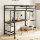 Adam - Twin Loft Bunk Bed With Cinnamon Wood Desk And Closet Rod - Black by HouseOfZazla