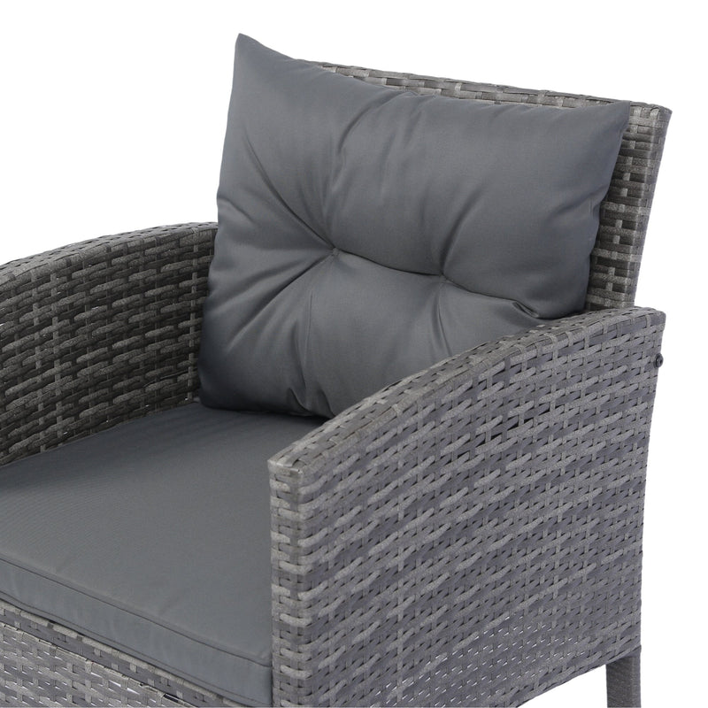 6 Piece Patio Wicker Sectional Set Patio Backyard Conversation Set Grey Wicker + Dark Grey Cushion