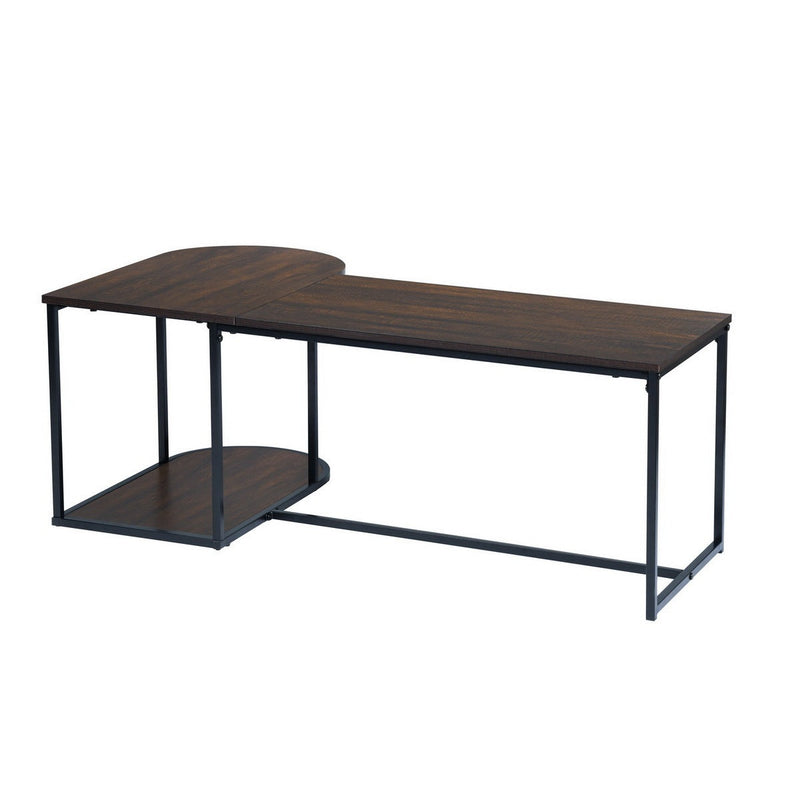 47.2" W x 25.6"D x 17.7" H Modern Industrial Style Rectangular Wood Grain Top Coffee Table with Metal Frame - Walnut & Black