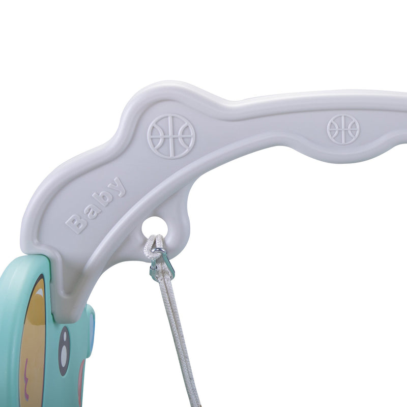 5 in 1 Slide and Swing Playing Set, Toddler Extra-Long Slide with 2 Basketball Hoops, Football, Ringtoss, Indoor Outdoor