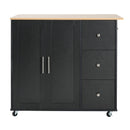 Mobile Kitchen Cart With Storage With 2 Doors, 3 Drawers & Adjustable Shelf - Black / Natural by HouseOfZazla