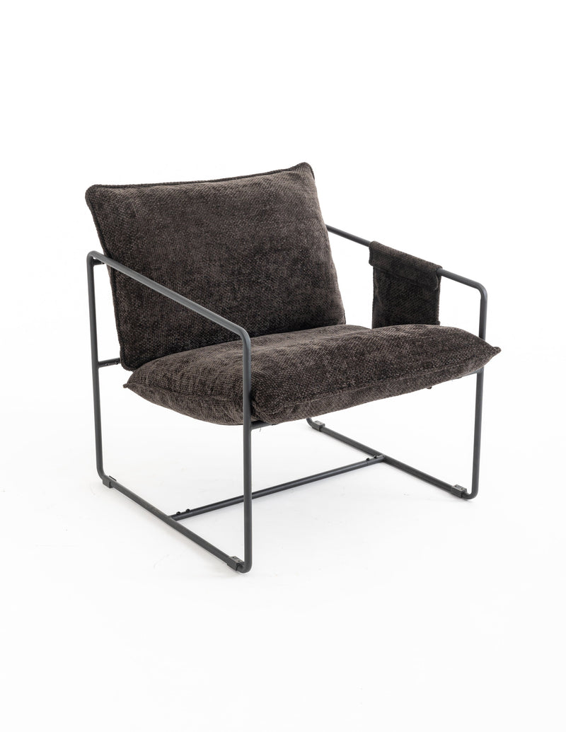 2 Sets 1 Case, Upholstered hanging armchair with arm pocket metal frame, crushed foam cushions and skin-friendly braid for living room and bedroom. Dark Gray